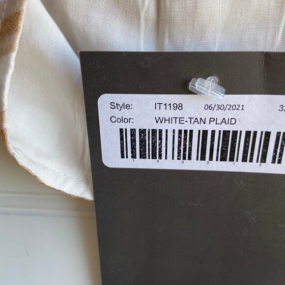 Le Lis S Tan White Plaid Checkered Tie Up Keyhole Short Cap Sleeve Crop Top - Picture 7 of 7